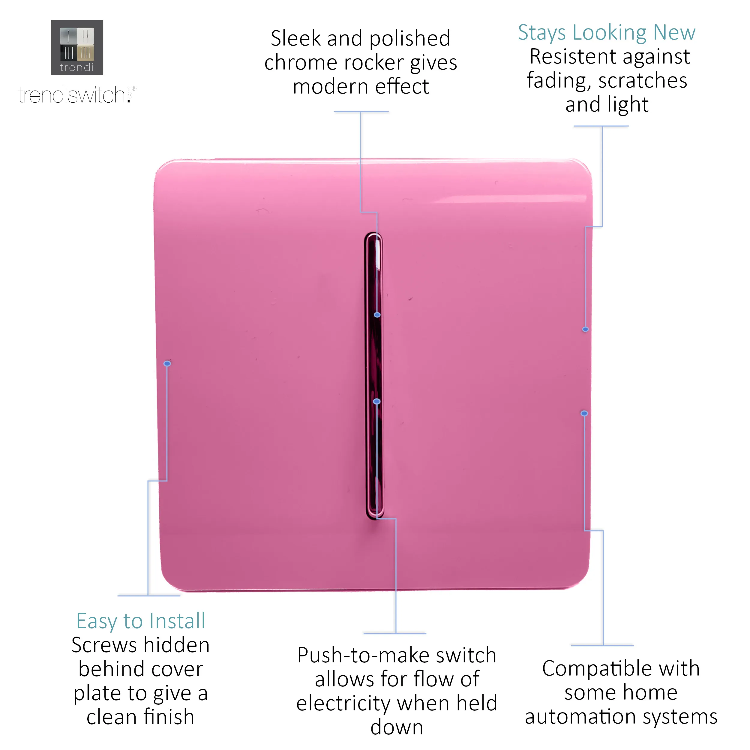 1 Gang Retractive Home Auto.Switch Pink ART-SSR1PK  Trendi Pink